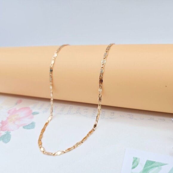 Rose Gold Flat Geometric Link Necklace for Women - 45+5cm Adjustable, XPNL0057 - Picture 5 of 12